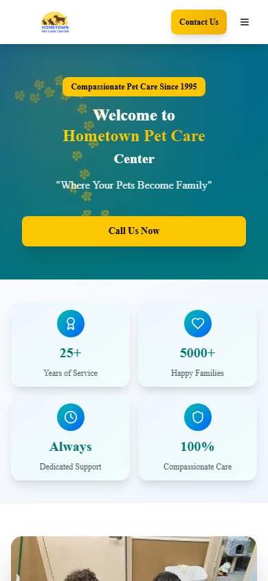 Hometown Pet Care Center mobile website screenshot